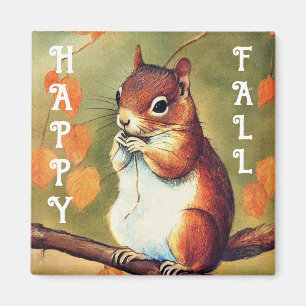 Happy Herfst Squirrel Square Magnet