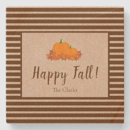 Happy Herfst Striped Familie Achternaam Pumpkin Stenen Onderzetter