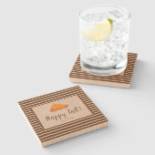 Happy Herfst Striped Familie Achternaam Pumpkin Stenen Onderzetter (Zijkant)