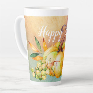 Happy Herfst, Thanksgiving pompoen met druiven Latte Mok
