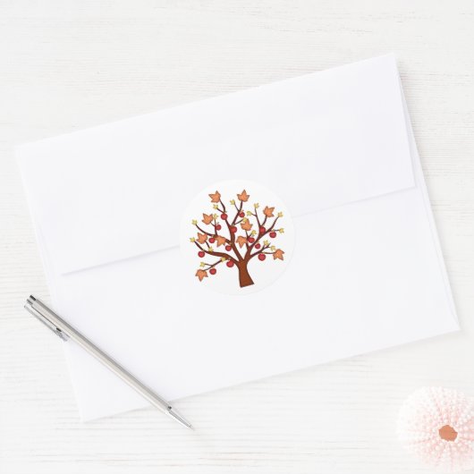 Happy herfst tree ronde sticker (Envelop)