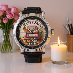Happy Herfst Truck Pompoen Horloge