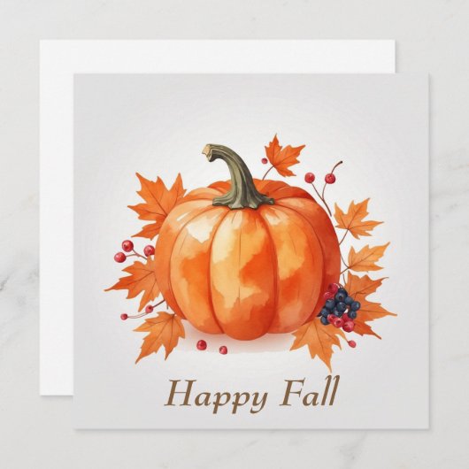 Happy Herfst Waterverf pompoen, bessen, bladeren Feestdagenkaart (Voorkant / Achterkant)