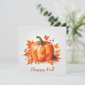 Happy Herfst Waterverf pompoen, bessen, bladeren Feestdagenkaart (Staand voorkant)