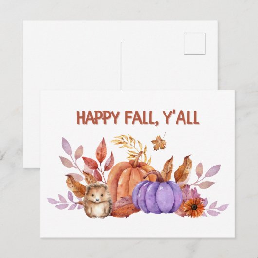 Happy Herfst Waterverf pompoenen en egel Briefkaart (Voorkant / Achterkant)