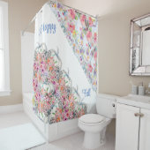 Happy Herfst White Pumpkin Waterverf Floral Blooms Douchegordijn (In situ)