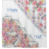 Happy Herfst White Pumpkin Waterverf Floral Blooms Douchegordijn (Voorkant)