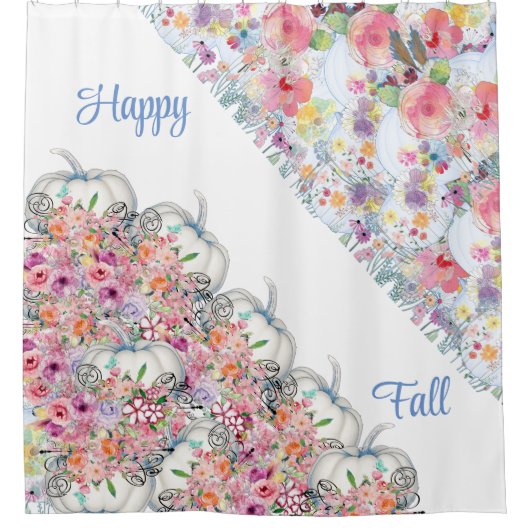Happy Herfst White Pumpkin Waterverf Floral Blooms Douchegordijn (Voorkant)