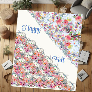 Happy Herfst White Pumpkin Waterverf Floral Blooms Sherpa Deken