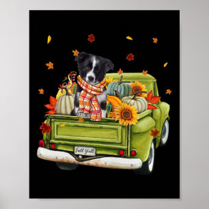 Happy Herfst Y Border Collie Dog on Truck Pumpki Poster