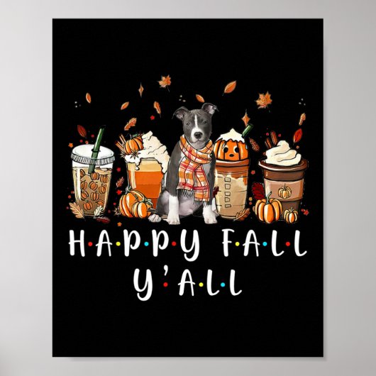 Happy Herfst Y Pitbull Dog Coffee Pumpkin Herfst A Poster (Voorkant)