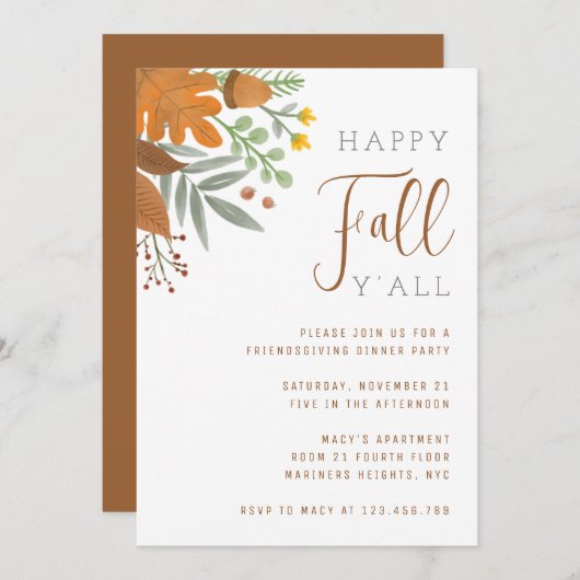 Happy Herfst Y'all Autumn Herfst Thanksgiving Dinn Kaart (Voorkant / Achterkant)