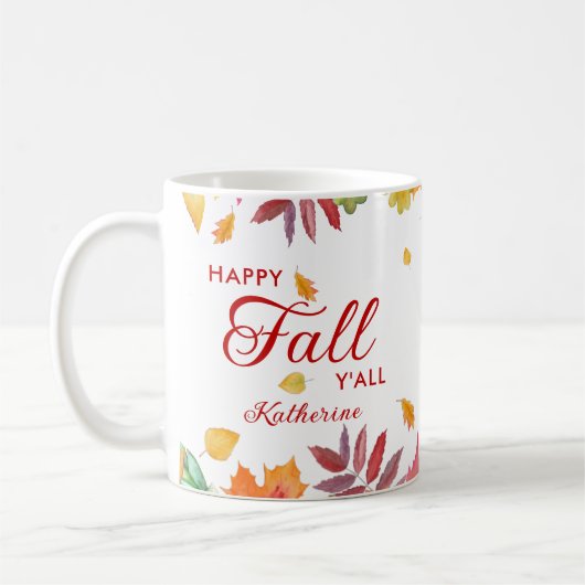 Happy Herfst Y'all Autumn Leaves Koffiemok (Links)