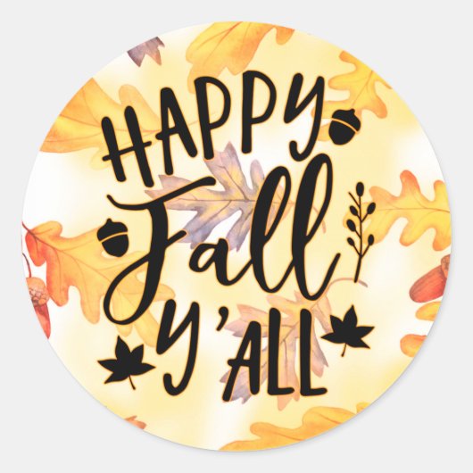 Happy Herfst Y'all Autumn Leaves Ronde Sticker (Voorkant)
