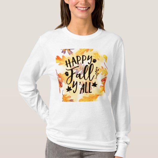Happy Herfst Y'all Autumn Leaves T-shirt (Voorkant)