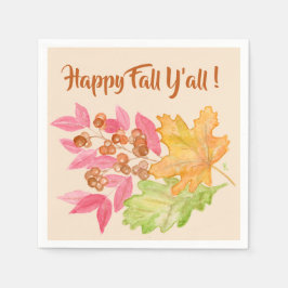 Happy Herfst Y'all bladeren en bessen Papier serve Servet