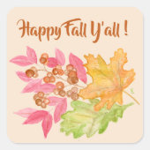 Happy Herfst Y'all Bladeren en bessen Papier Vierkante Sticker (Voorkant)