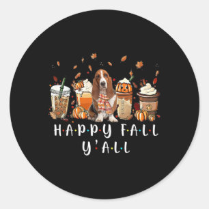 Happy Herfst Y'all Bysset Hound Dog Coffee Pumpkin Ronde Sticker