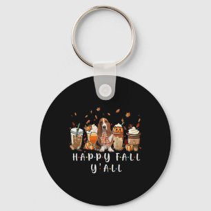 Happy Herfst Y'all Bysset Hound Dog Coffee Pumpkin Sleutelhanger