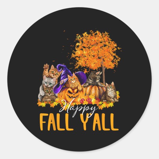 Happy Herfst Y'all Cats Lover Herfst Pompoen Maple Ronde Sticker (Voorkant)