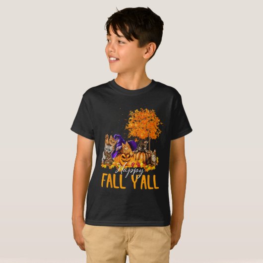 Happy Herfst Y'all Cats Lover Herfst Pompoen Maple T-shirt (Voorkant volledig)