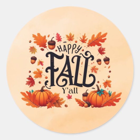 Happy Herfst Y'all classic Ronde Sticker (Voorkant)