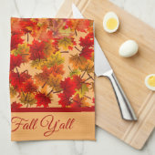 Happy Herfst Y'All - Colorful Maple Leaves Foliage Theedoek (Quarter Fold)