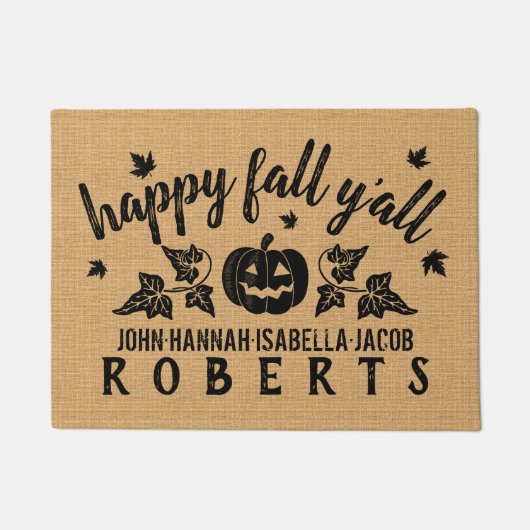 Happy Herfst Y'all Custom Rustic Burlap Pumpkin Le Deurmat (Voorkant)