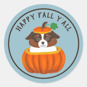 Happy Herfst Y'all Dog in Pompoen Sticker