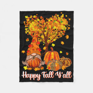 Happy Herfst Y'all Funny Gnome Leopard Pumpkin Aut Fleece Deken