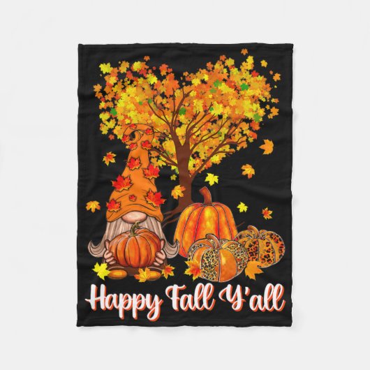Happy Herfst Y'all Funny Gnome Leopard Pumpkin Aut Fleece Deken (Voorkant)