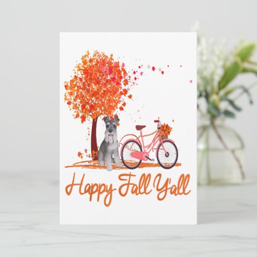 Happy Herfst Yall Funny Schnauzer Dog najaar fiets Feestdagenkaart (Staand voorkant)