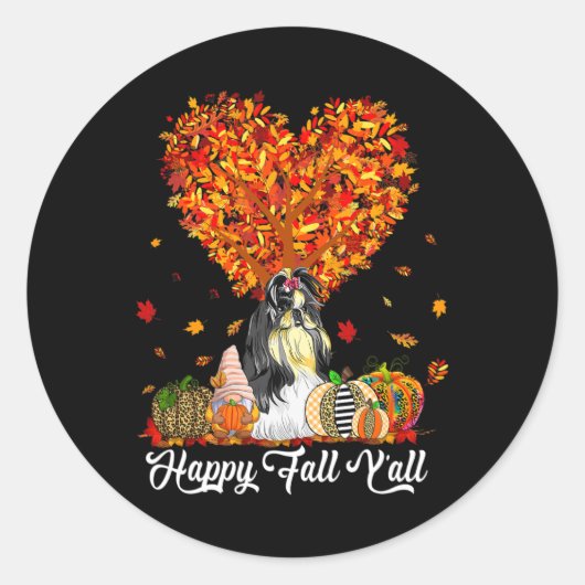 Happy Herfst Y'all Funny Shih Tzu Autumn Pumpkins Ronde Sticker (Voorkant)