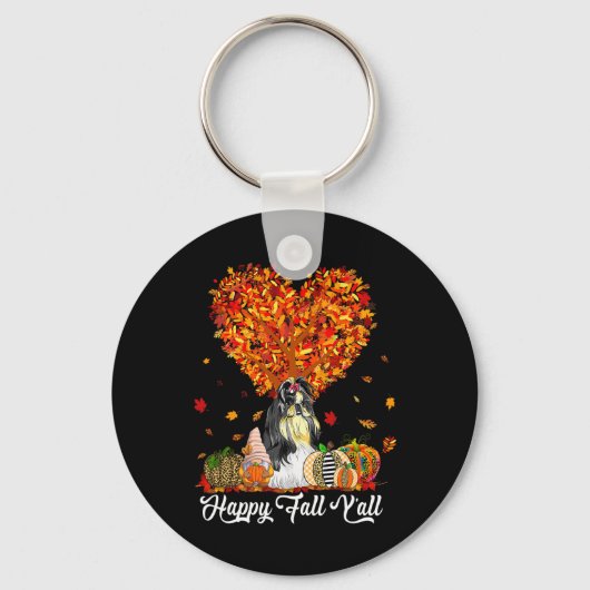 Happy Herfst Y'all Funny Shih Tzu Autumn Pumpkins Sleutelhanger (Voorkant)