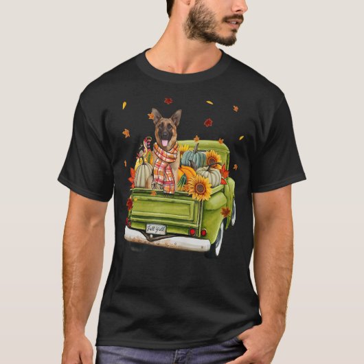 Happy Herfst Y'all German Shepherd Dog on Truck Pu T-shirt (Voorkant)