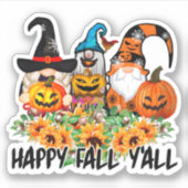 Happy Herfst Y'all Gnome Leopard Gnome Sunflower Sticker (Voorkant)