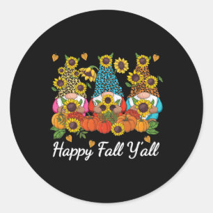 Happy Herfst Y'all Gnome Leopard Pumpkin Autumn Ronde Sticker
