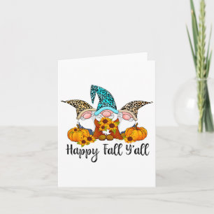 Happy Herfst Y'all Gnome Leopard Pumpkin Funny Aut Kaart