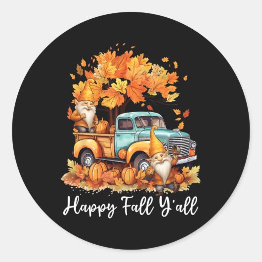 Happy Herfst Y'all Gnome Pompoen Truck Thanksgivin Ronde Sticker (Voorkant)