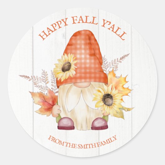 Happy Herfst Y'All Gnome Ronde Sticker (Voorkant)