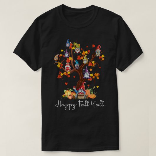 Happy Herfst Yall Gnomes Pumpkin Autumn Tree Thank T-shirt (Design voorkant)
