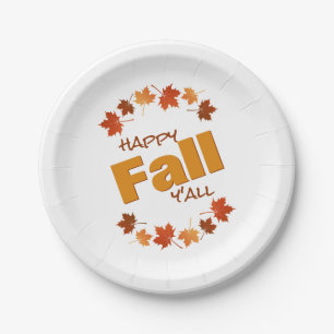 Happy herfst Y'All Groet Herfstesdoorn Bladeren Papieren Bordje