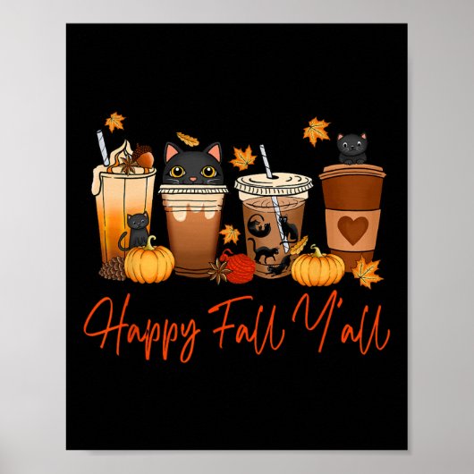 Happy Herfst Y'all Herfst Zwarte Kat Herfst Pompoe Poster (Voorkant)