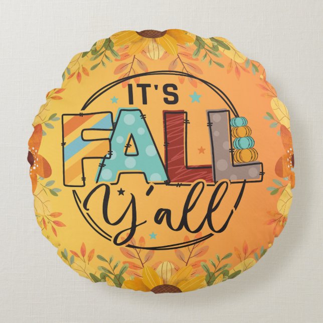 Happy herfst ya'll herfstoogst Thanksgiving liefde Rond Kussen (Voorkant)