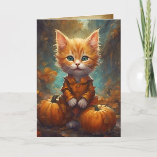 Happy Herfst Y'all Kitten, Pumpkin Patch Cat Kaart (Voorkant)