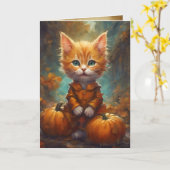 Happy Herfst Y'all Kitten, Pumpkin Patch Cat Kaart (Gele Bloem)