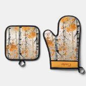 Happy Herfst Y'ALL - Kleurrijk Berkenboombladeren Ovenwant & Pannenlap Set (Voorkant)