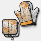 Happy Herfst Y'ALL - Kleurrijk Berkenboombladeren Ovenwant & Pannenlap Set (Voorkant / Achterkant)