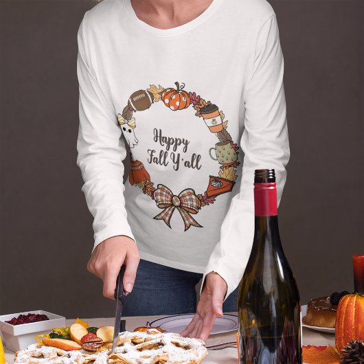 Happy Herfst Y'all Krans Vrouwen Lange Mouw T-shirt