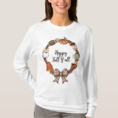Happy Herfst Y'all Krans Vrouwen Lange Mouw T-shirt (Voorkant)